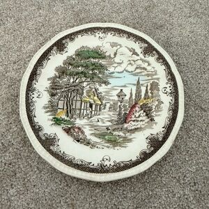 Vintage Scenic Plate with Brown and Green Accents Shakespeare’s sonnet